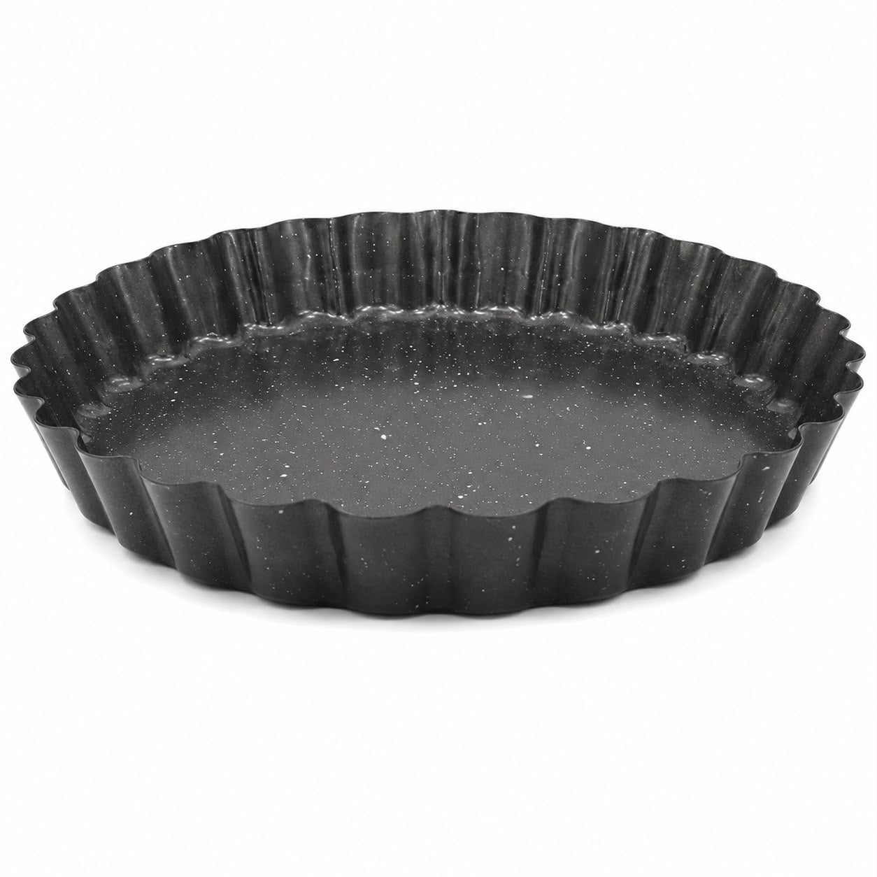 Round Fluted Tart Pan – Black Speckled Scalloped Baking Pan for Tarts, Pies, Quiche & Desserts-M