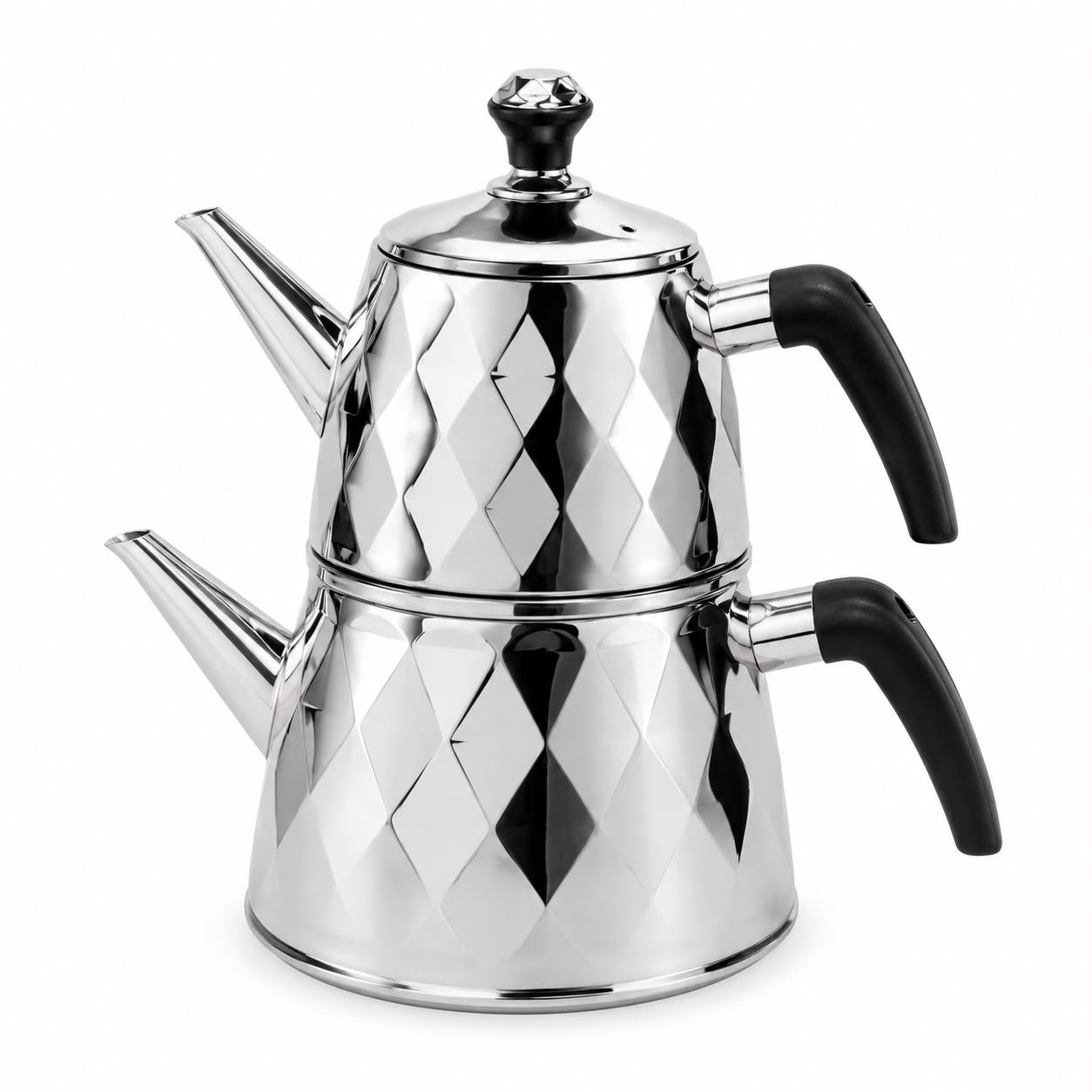 Premium 2-Piece Turkish Tea Maker Set – Stainless Steel Teapot with Diamond Pattern 2.5 / 1.0 LITER