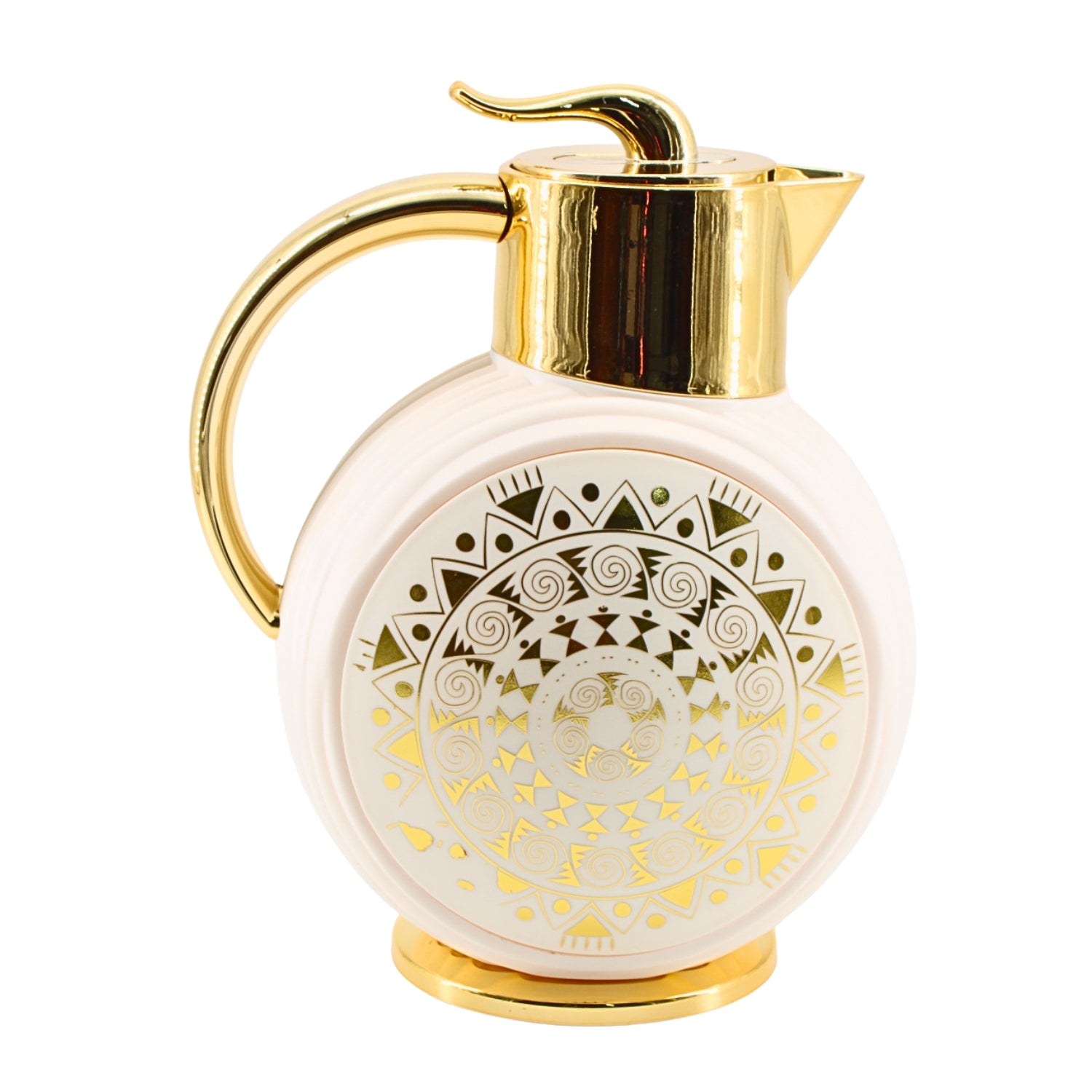Majlis Mosaic Round Vacuum Jug Flask White & Gold 1L