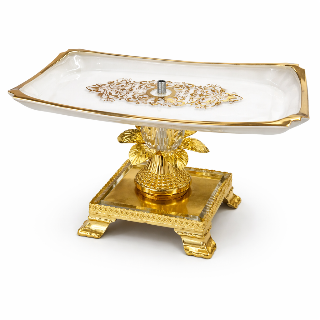 Luxury Elevated Ceramic Serving Tray with Gold Pedestal Stand