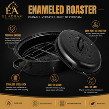 15" Oval Covered Roaster with Metal Grate - Black | Oven-Safe Non-Stick Bakeware