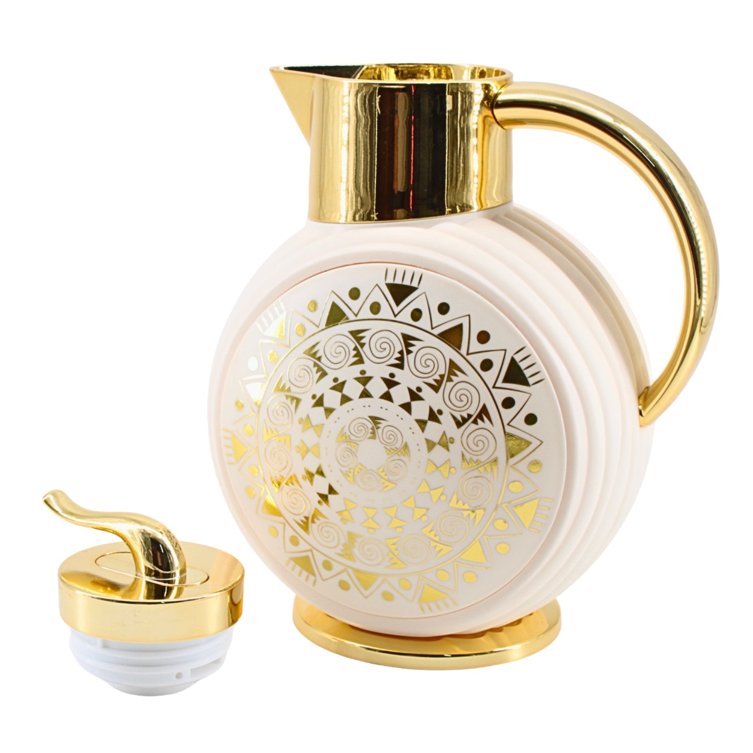 Majlis Mosaic Round Vacuum Jug Flask White & Gold 1L