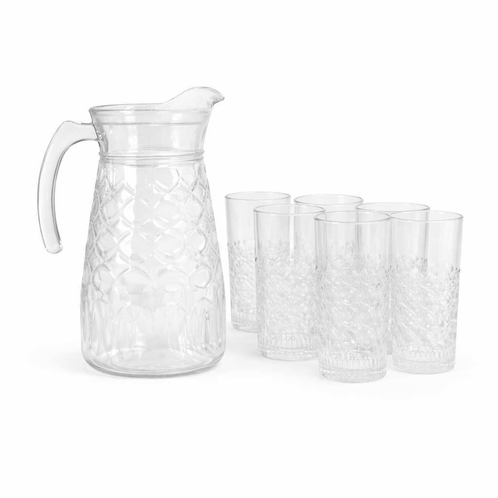 7-Piece Glass Water Pitcher and Tumbler Set - 1.8L Pitcher