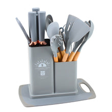 Multi-Function Silicone Kitchen Utensil & Knife Storage Set with Cutting Board - Light Gray