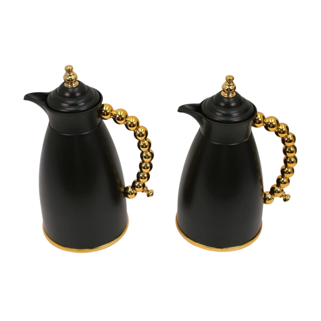 Black Arabic Coffee & Tea Dallah Set with Gold Beaded Handle - 0.7L & 1L (2-Piece Set)