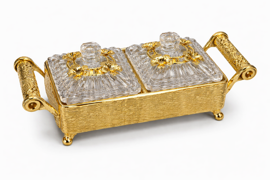 Luxury 2-Piece Crystal Candy Jar Set with Gold Serving Tray
