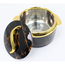 Luxury Black Marble Insulated Hot Pot Serving Bowls with Gold Accented Lid - Set of 3