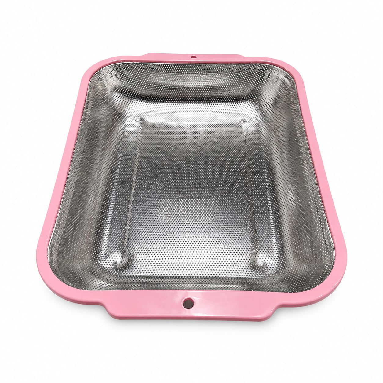 Rectangular Stainless Steel Kitchen Strainer Pink with Fine Mesh Strainer and Handles