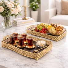 Luxury Black & Gold Glass Serving Tray Set - 2PC Gold Mosaic