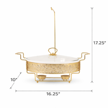 Gold Metal Stand Server with Ceramic Bowl and Glass Lid - 16.25