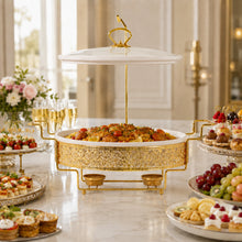 Gold Metal Stand Server with Ceramic Bowl and Glass Lid - 16.25