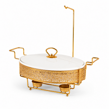 Gold Metal Stand Server with Ceramic Bowl and Glass Lid - 16.25