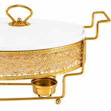 Gold Metal Stand Server with Ceramic Bowl and Glass Lid - 16.25