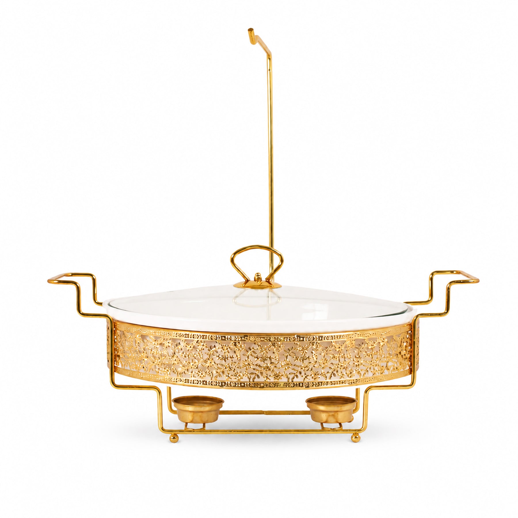 Gold Metal Stand Server with Ceramic Bowl and Glass Lid - 16.25