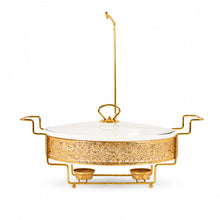 Gold Metal Stand Server with Ceramic Bowl and Glass Lid - 16.25