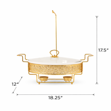 Gold Metal Stand Server with Ceramic Bowl and Glass Lid - 18.25