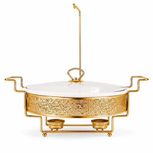 Gold Metal Stand Server with Ceramic Bowl and Glass Lid - 18.25