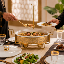 Gold Metal Stand Server with Ceramic Bowl and Glass Lid - 18.25