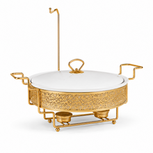 Gold Metal Stand Server with Ceramic Bowl and Glass Lid - 18.25