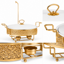Gold Metal Stand Server with Ceramic Bowl and Glass Lid - 18.25
