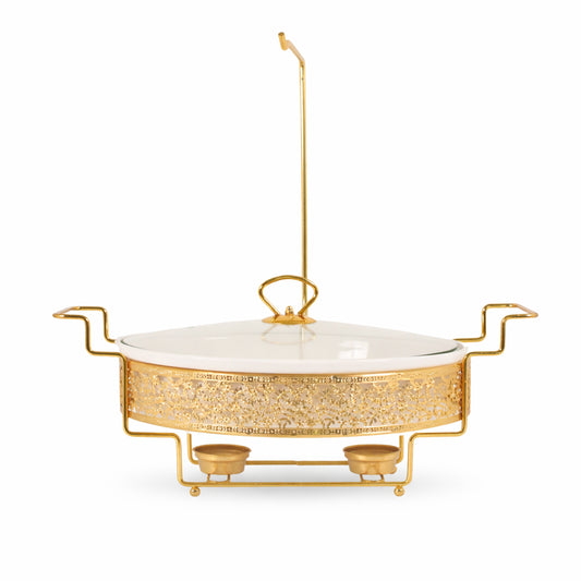 Gold Metal Stand Server with Ceramic Bowl and Glass Lid - 18.25