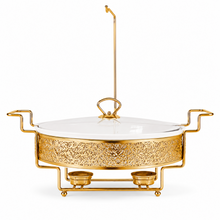 Gold Metal Stand Server with Ceramic Bowl and Glass Lid - 18.25