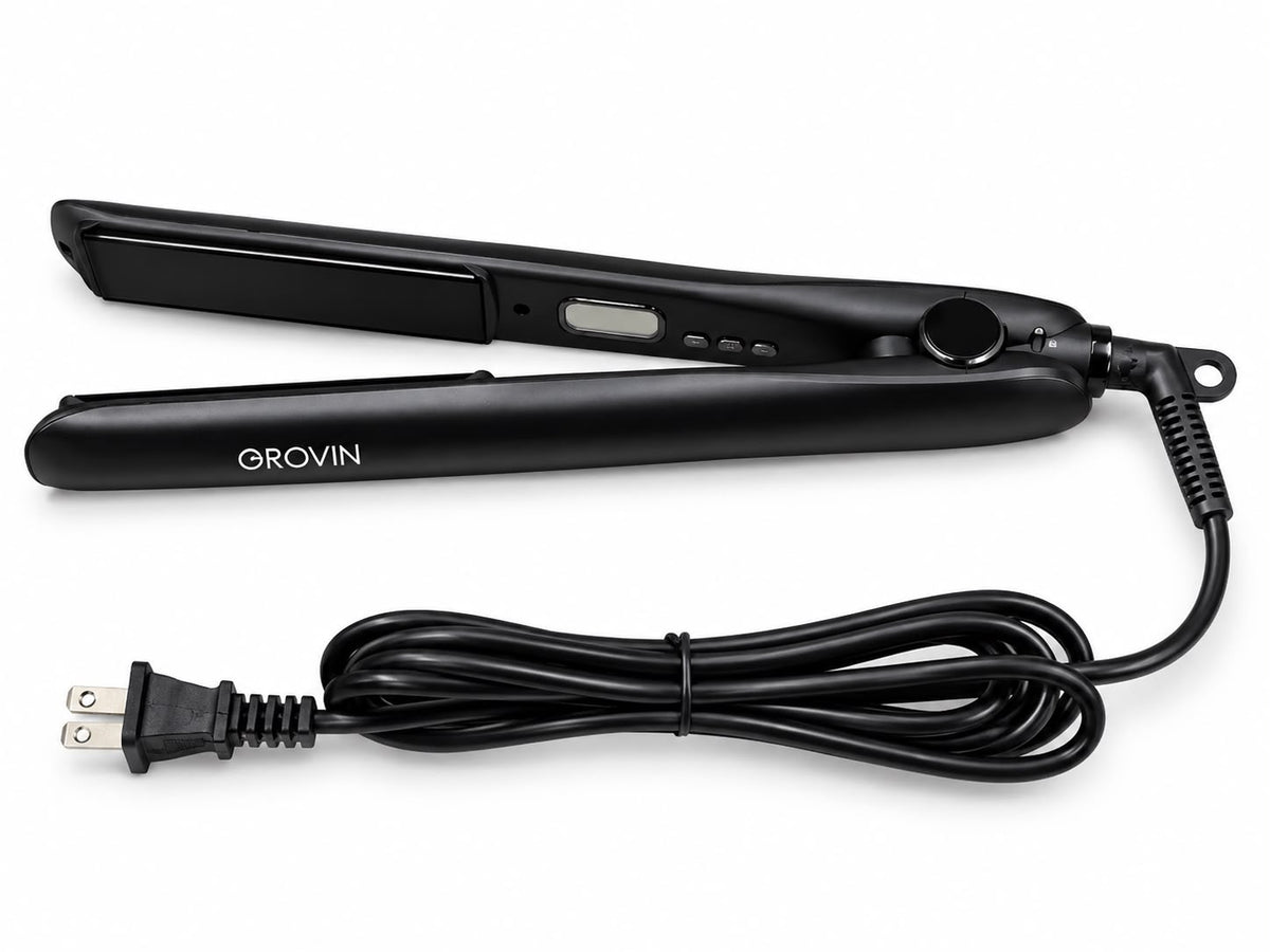 GROVIN Professional Hair Straightener – Black Flat Iron with Digital Controls & Adjustable Dial