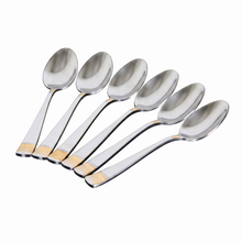 Polished Metal Dessert Spoons with Gold Detail - Set of 6
