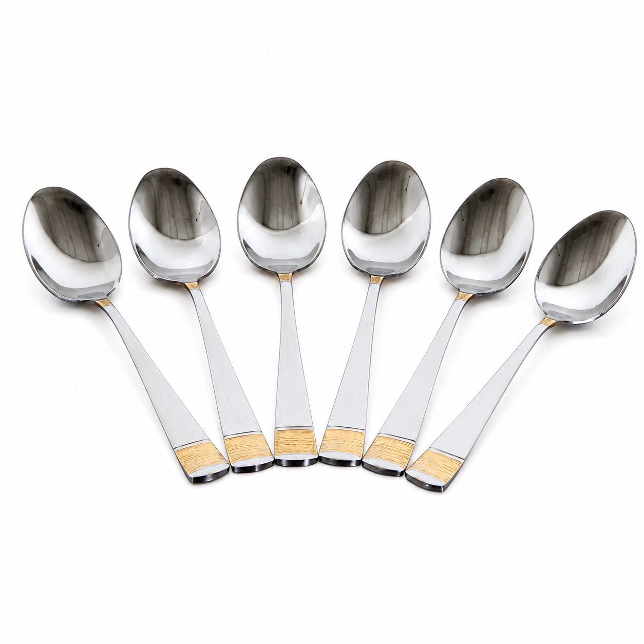 Polished Metal Dessert Spoons with Gold Detail - Set of 6