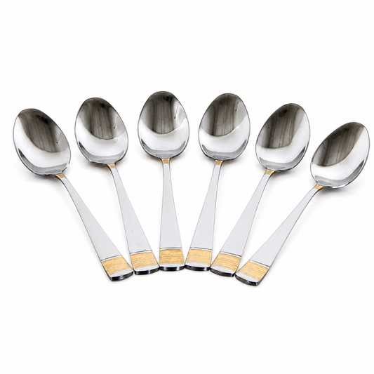 Polished Metal Dessert Spoons with Gold Detail - Set of 6
