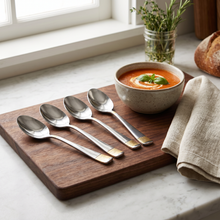 Polished Metal Dessert Spoons with Gold Detail - Set of 6