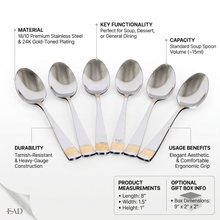 Polished Metal Dessert Spoons with Gold Detail - Set of 6
