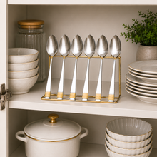 Polished Metal Dessert Spoons with Gold Detail - Set of 6
