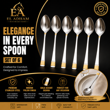 Polished Metal Dessert Spoons with Gold Detail - Set of 6
