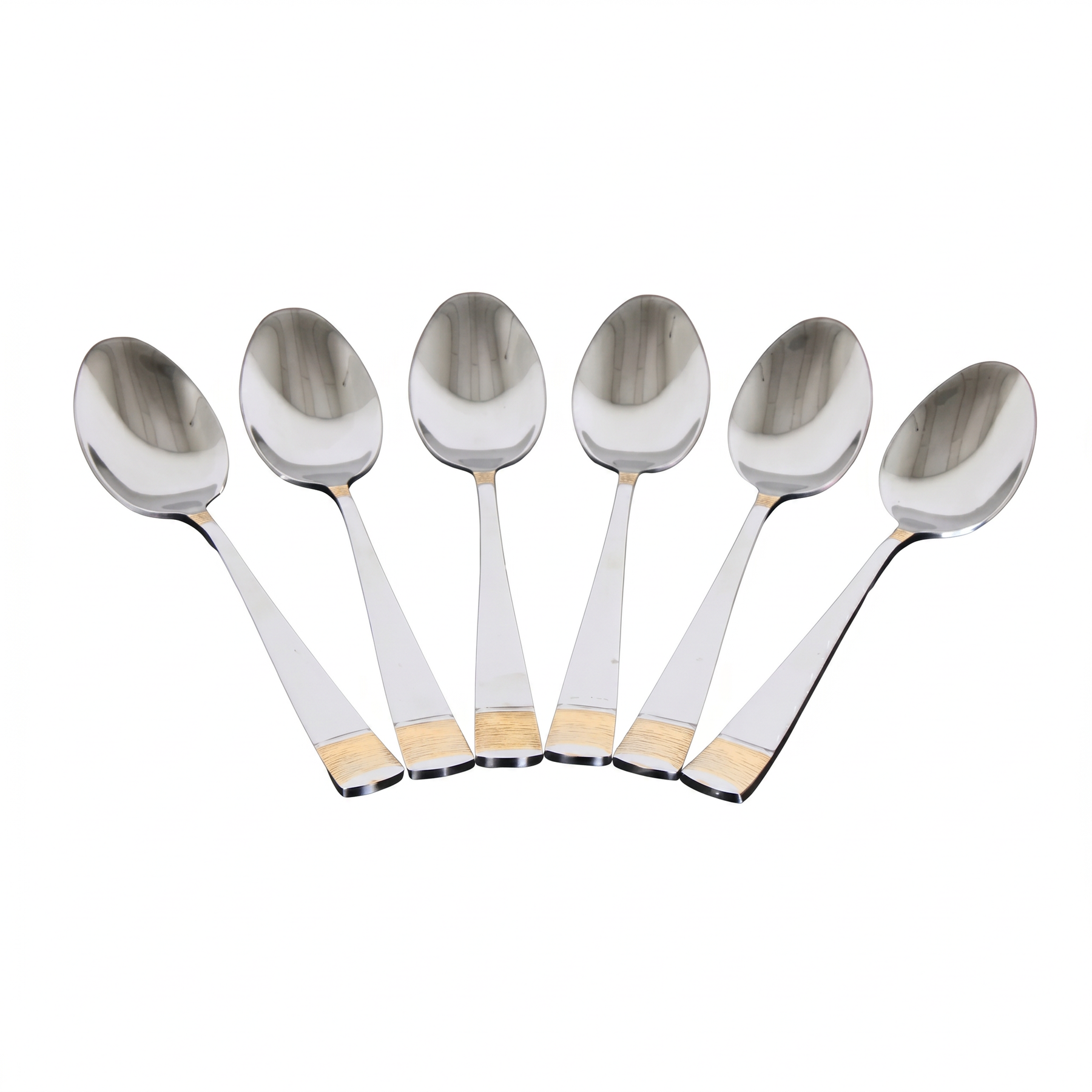 Polished Metal Dessert Spoons with Gold Detail - Set of 6