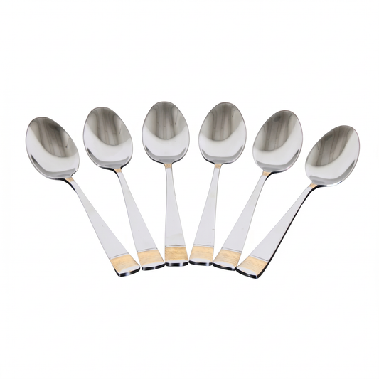 Polished Metal Dessert Spoons with Gold Detail - Set of 6
