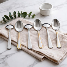 Stainless Steel Teaspoons with Subtle Gold Trim - Set of 6