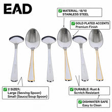 Stainless Steel Teaspoons with Subtle Gold Trim - Set of 6