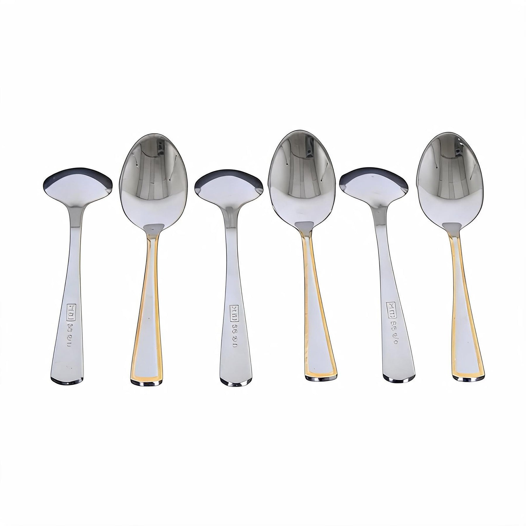 Stainless Steel Teaspoons with Subtle Gold Trim - Set of 6