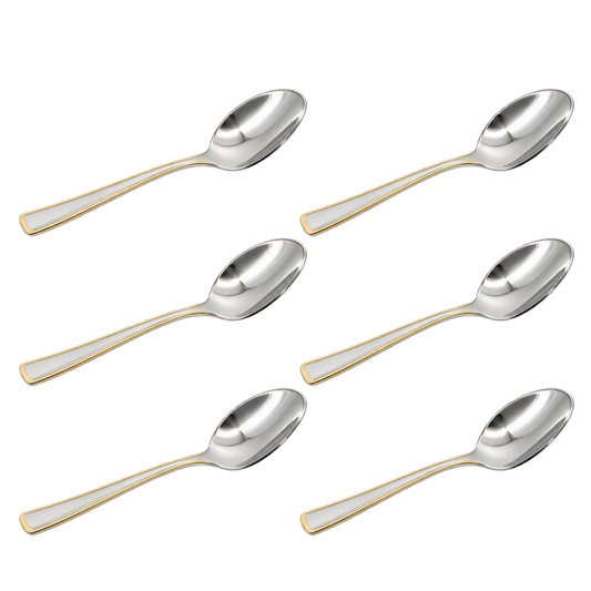 Stainless Steel Teaspoons with Subtle Gold Trim - Set of 6, 4.5 Inch