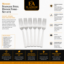 Modern Stainless Steel Dinner Forks - Set of 6