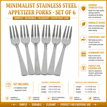 Minimalist Stainless Steel Appetizer Forks - Set of 6