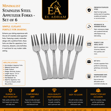 Stainless Steel Dinner Fork Set - Slim Polished Design - Set of 6