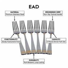 Polished Stainless Steel Forks with Gold Trim - Set of 6