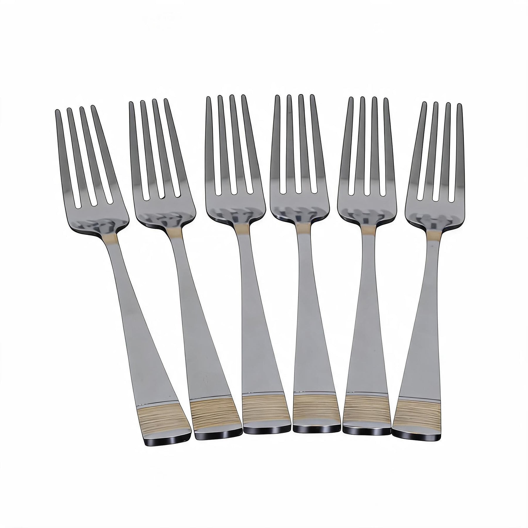 Polished Stainless Steel Forks with Gold Trim - Set of 6