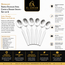 Simple Stainless Steel Coffee & Dessert Spoons - Set of 6