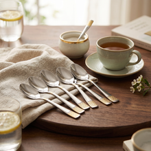 Polished Stainless Steel Teaspoons with Gold Trim - Set of 6