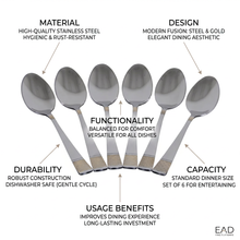 Polished Stainless Steel Teaspoons with Gold Trim - Set of 6