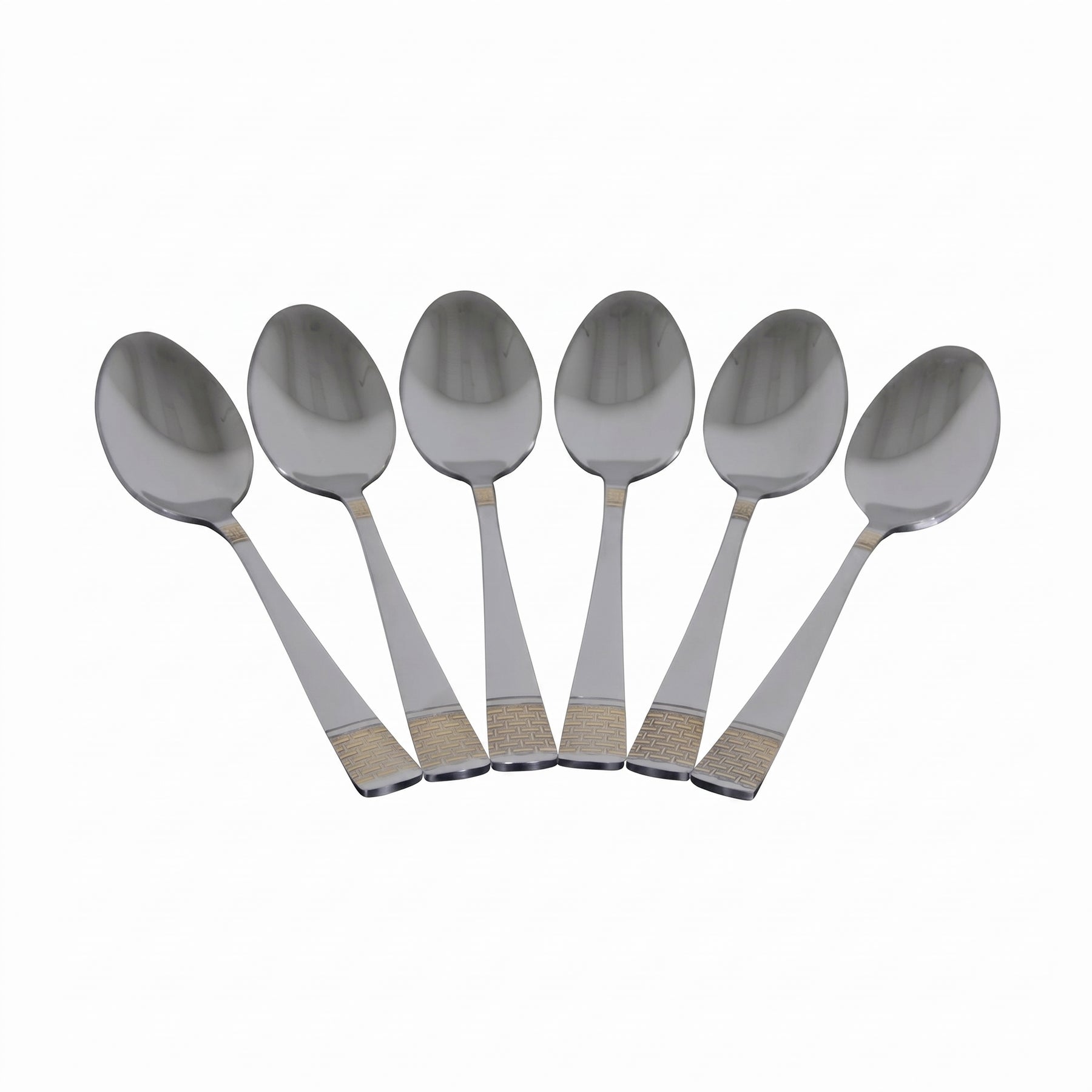 Polished Stainless Steel Teaspoons with Gold Trim - Set of 6
