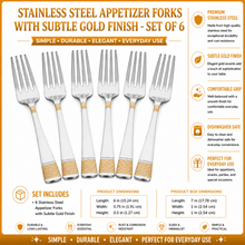 Stainless Steel Appetizer Forks with Subtle Gold Finish - Set of 6